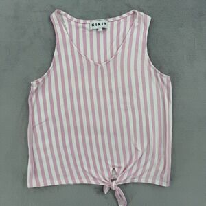 KIKIT Pink White Striped Sleeveless V-Neck Tie Front Tank Top Women Size L